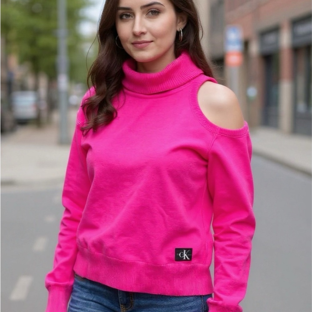 Calvin Klein Women's Vibrant Pink Off-Shoulder Sweater